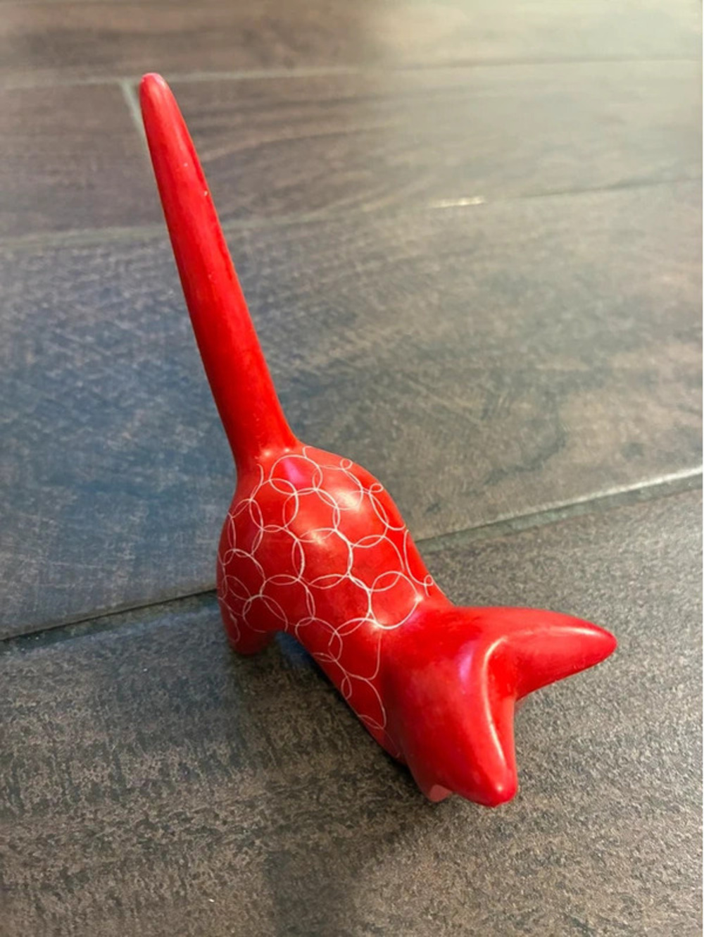 Red Cat Ring Holder Jewelry Stand – Hand Painted Kitty Figurine